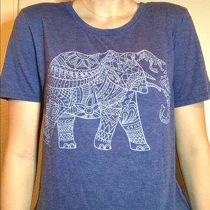 Blue Tee with Elephant Print